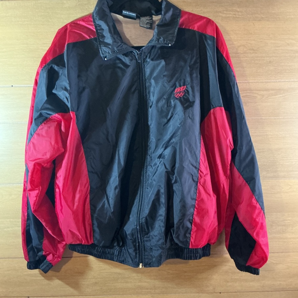 Vintage 90’s Olympic jcpenney Red Black Lightweight nylon men’s medium Jacket